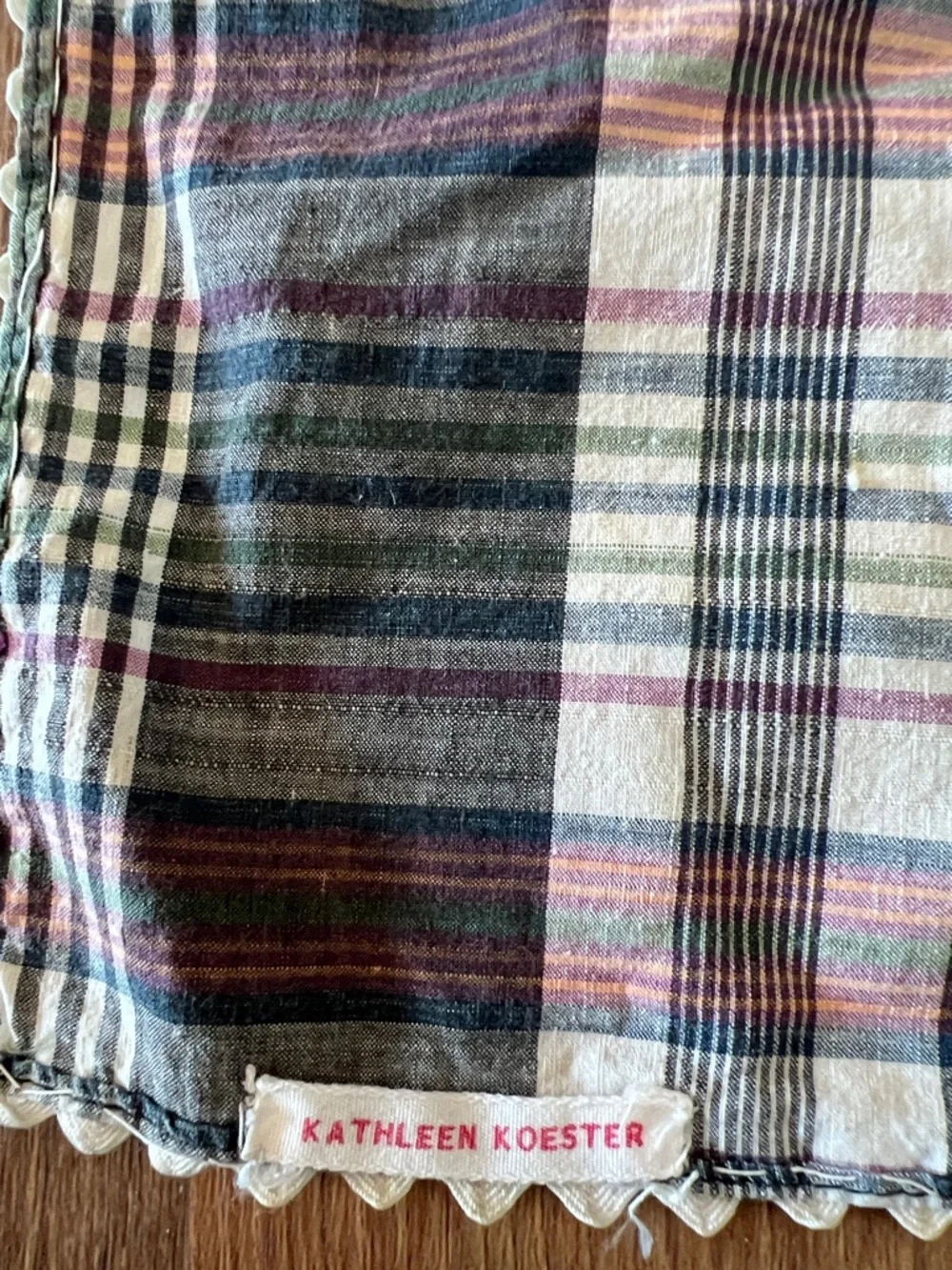 Vintage pair of Reversible Triangle Bandana Scarves — Plaid & Orange Polka Dot - Picture 4 of 5